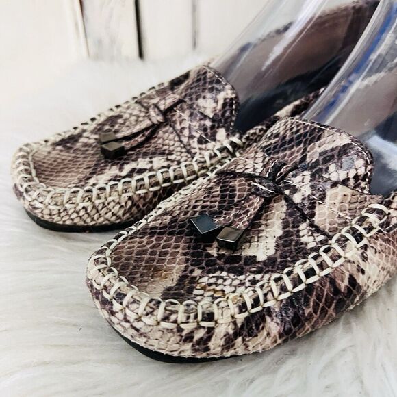 Impo Dario Gray & Black Leather Faux Snakeskin Comfort Shoes Loafers Womens 8.5M - Picture 2 of 7